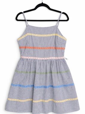 Andrée by Unit Striped Tiered Dress Pastel Trim Boho L